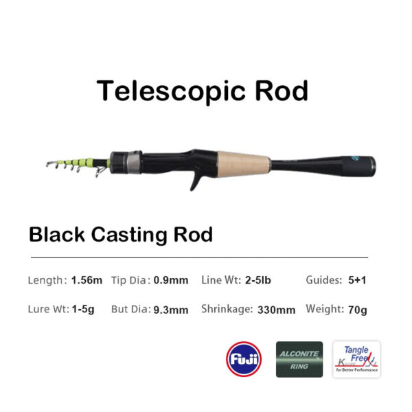 PURELURE 1.50m XUL BFS Telescopic Rod 5ft Travel Rod Trout Spinning Casting Solid Tip Carbon Fishing Rod Small Bait Perch Rod
