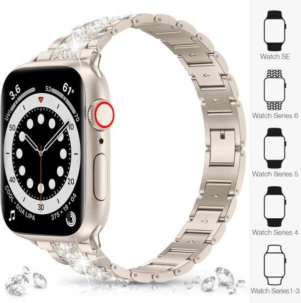 LELONG Compatible with Apple Watch Band 38mm 40mm 41mm Series 9 Series 8 7 6 5 4 3 2 1 SE Ultra, Bling Replacement Bracelet iWatch Band, Diamond Rhinestone Stainless Steel Metal Wristband Strap