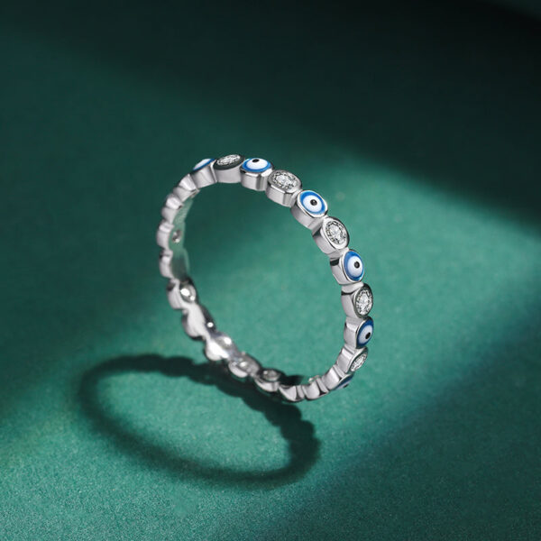 Creative Sapphire Eye Round Full Diamond Crystal Couple Ring For Women Enamel Blue Original Sterling Sier Wedding Gift Jewelry