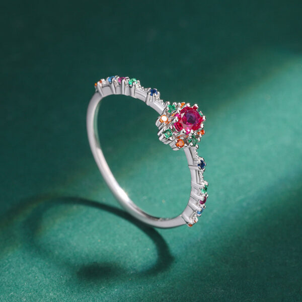 Creative Rainbow Series Ruby Emerald Oval Small Diamonds Couple Ring Original Sterling Sier Geometric Anniversary Gift Jewelry