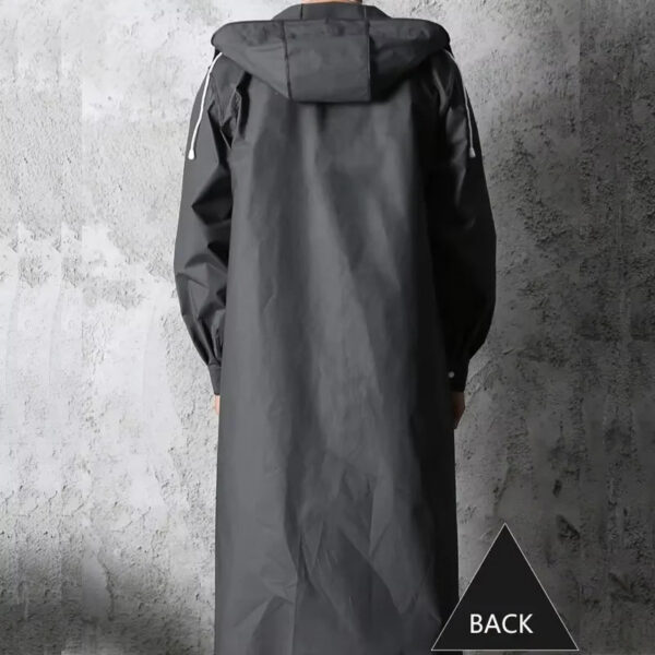 Fashion black adult windbreaker style waterproof long raincoat women's men's hooded outdoor motorcycle, bicycle, hiking, fishing