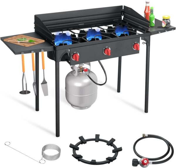 SKOK High Pressure 1/2/3 Burners Propane Camping Stove, Propane Burners for Outdoor Cooking