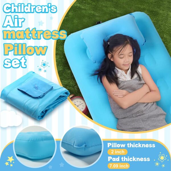 Kids Sleeping Pad for Camping Air Bed Flocked Surface with Inflatable Pillow Camping Air Mattress for Backpacking Travel Sleepover Outdoor Tent Guest(Sky Blue)