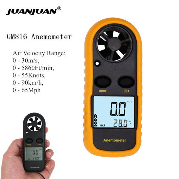 Digital Anemometer 0-30m/s Wind Speed Meter Mini Air Velocity Airw -10°C ~ 45°C Temperature Tester with LCD Backlight