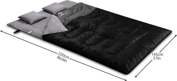 oaskys Double Sleeping Bag for Adults with 2 Pillows - Queen Size XL Waterproof Sleeping Bag for All Season Camping Hiking Backpacking 2 Person Sleeping Bags for Cold Weather & Warm