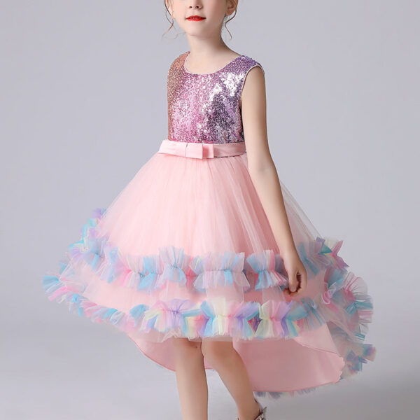 Kids Dress For 4-12 Girls Sequined Cake Skirt Wedding Party Tailing Elegant Princess Sleeveless Children’s Dresses