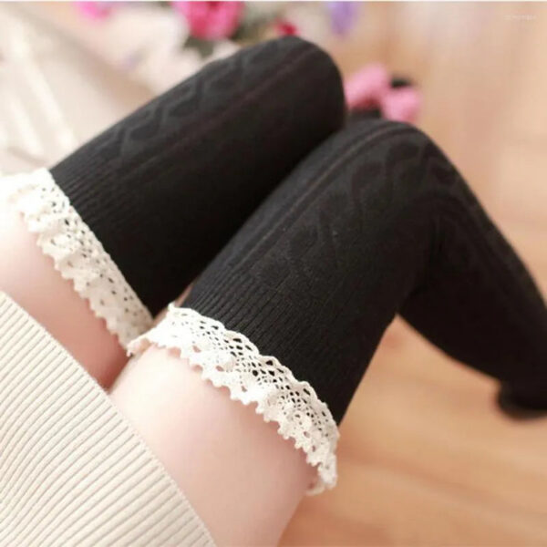 Women Socks 1Pair Thigh High Girls Stockings Lace Winter Warm Sexy Stocking Medias Pantyhose Knee