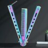 ff9f53757014a64d 1PCS Foldable Stainless Steel Butterfly Knife Comb Beard Moustache Brushe Salon Hairdressing Styling Tool