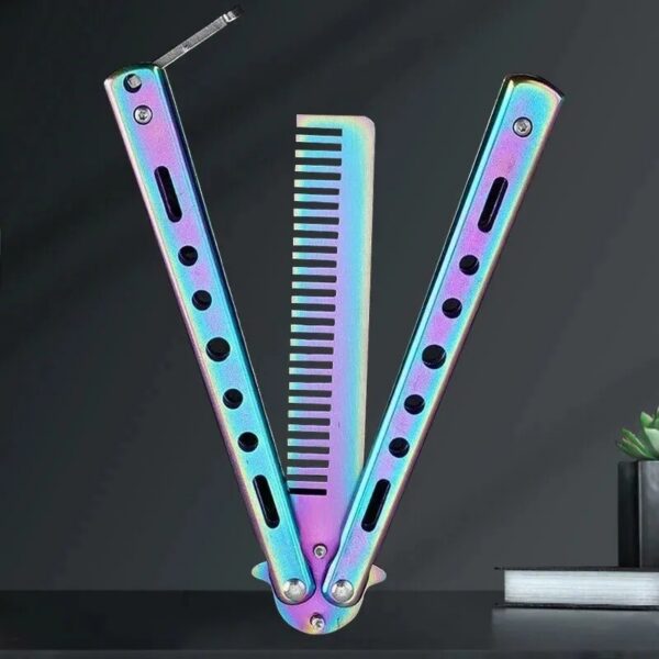 ff9f53757014a64d 1PCS Foldable Stainless Steel Butterfly Knife Comb Beard Moustache Brushe Salon Hairdressing Styling Tool