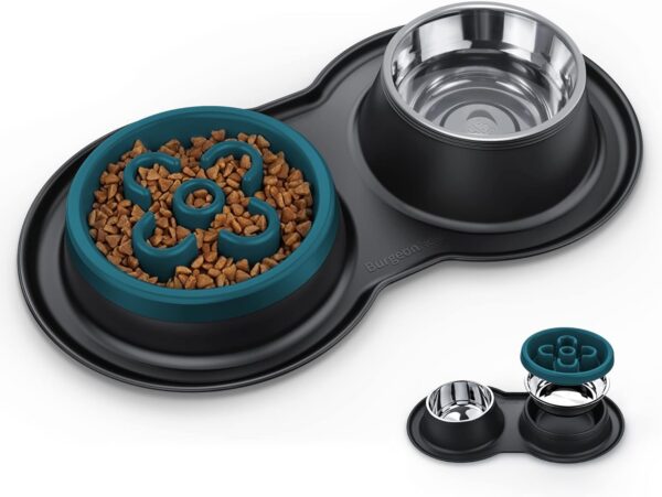 ffa11135b545c005 BurgeonNest Dog Bowl Slow Feeder,4 in 1 Dog Food and Water Bowl with Stand Slow Down Eating Dog Puzzle Bowl Set with Non-Skid Silicone Mat for Small Medium Dogs
