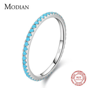 ffbadbde51733be2 Modian 100% 925 Sterling Silver Classic Exquisite Circle Turquoise Charm Stackable Finger Ring For Women Trendy Fine Jewelry